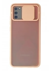 Mey İthalat®  Samsung Galaxy A02S Kılıf Palm Buzlu Kamera Sürgülü Silikon - Pembe
