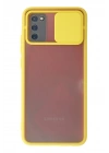 Mey İthalat®  Samsung Galaxy A02S Kılıf Palm Buzlu Kamera Sürgülü Silikon - Sarı