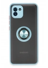 Mey İthalat®  Samsung Galaxy A03 Kılıf Montreal Yüzüklü Silikon Kapak - Buz Mavi