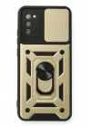 Mey İthalat®  Samsung Galaxy A03S Kılıf Pars Lens Yüzüklü Silikon - Gold