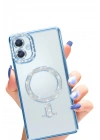 Mey İthalat®  Samsung Galaxy A06 Joke Simli Magneticsafe Kılıf - Mavi