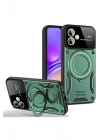 Mey İthalat®  Samsung Galaxy A06 Kılıf Joy Lens Standlı Kapak - Koyu Yeşil