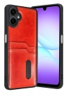 Mey İthalat®  Samsung Galaxy A07 4G Sara Kartvizitli Deri Kılıf - Kırmızı