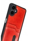 Mey İthalat®  Samsung Galaxy A07 4G Sara Kartvizitli Deri Kılıf - Kırmızı