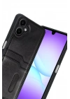 Mey İthalat®  Samsung Galaxy A07 4G Sara Kartvizitli Deri Kılıf - Siyah