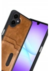 Mey İthalat®  Samsung Galaxy A07 4G Sara Kartvizitli Deri Kılıf - Taba
