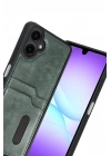 Mey İthalat®  Samsung Galaxy A07 4G Sara Kartvizitli Deri Kılıf - Yeşil