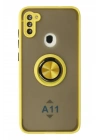 Mey İthalat®  Samsung Galaxy A11 Kılıf Montreal Yüzüklü Silikon Kapak - Sarı