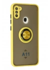 Mey İthalat®  Samsung Galaxy A11 Kılıf Montreal Yüzüklü Silikon Kapak - Sarı
