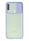 Mey İthalat®  Samsung Galaxy A11 Kılıf Palm Buzlu Kamera Sürgülü Silikon - Lila