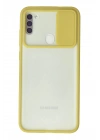 Mey İthalat®  Samsung Galaxy A11 Kılıf Palm Buzlu Kamera Sürgülü Silikon - Sarı