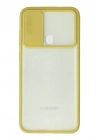 Mey İthalat®  Samsung Galaxy A11 Kılıf Palm Buzlu Kamera Sürgülü Silikon - Sarı