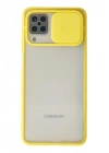 Mey İthalat®  Samsung Galaxy A12 Kılıf Palm Buzlu Kamera Sürgülü Silikon - Sarı