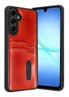 Mey İthalat®  Samsung Galaxy A17 5G Sara Kartvizitli Deri Kılıf - Kırmızı