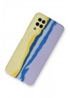Mey İthalat®  Samsung Galaxy A22 Kılıf Ebruli Lansman Silikon - Sarı-Lila