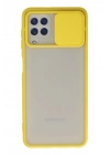Mey İthalat®  Samsung Galaxy A22 Kılıf Palm Buzlu Kamera Sürgülü Silikon - Sarı