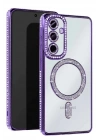 Mey İthalat®  Samsung Galaxy A55 5G Joke Simli Magneticsafe Kılıf - Derin Mor