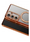 Mey İthalat®  Samsung Galaxy A57 5G Joke Simli Magneticsafe Kılıf - Turuncu