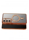 Mey İthalat®  Samsung Galaxy A57 5G Joke Simli Magneticsafe Kılıf - Turuncu