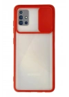 Mey İthalat®  Samsung Galaxy A71 Kılıf Palm Buzlu Kamera Sürgülü Silikon - Kırmızı