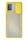 Mey İthalat®  Samsung Galaxy A71 Kılıf Palm Buzlu Kamera Sürgülü Silikon - Sarı