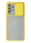 Mey İthalat®  Samsung Galaxy A72 Kılıf Palm Buzlu Kamera Sürgülü Silikon - Sarı