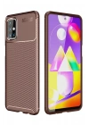 Mey İthalat®  Samsung Galaxy M31S Kılıf Auto Focus Karbon Kapak - Kahverengi