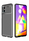 Mey İthalat®  Samsung Galaxy M31S Kılıf Auto Focus Karbon Kapak - Siyah