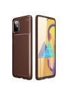Mey İthalat®  Samsung Galaxy M51 Kılıf Auto Focus Karbon Kapak - Kahverengi