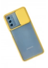 Mey İthalat®  Samsung Galaxy M52 5G Kılıf Palm Buzlu Kamera Sürgülü Silikon - Sarı