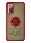 Mey İthalat®  Samsung Galaxy S20 FE Kılıf Montreal Yüzüklü Silikon Kapak - Kırmızı