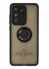Mey İthalat®  Samsung Galaxy S20 Ultra Kılıf Montreal Yüzüklü Silikon Kapak - Siyah