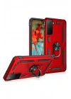 Mey İthalat®  Samsung Galaxy S21 Kılıf Sofya Yüzüklü Silikon Kapak - Kırmızı