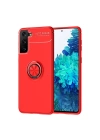 Mey İthalat®  Samsung Galaxy S21 Plus Kılıf Range Yüzüklü Silikon - Kırmızı
