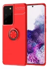 Mey İthalat®  Samsung Galaxy S21 Ultra Kılıf Range Yüzüklü Silikon - Kırmızı