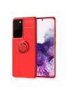 Mey İthalat®  Samsung Galaxy S21 Ultra Kılıf Range Yüzüklü Silikon - Kırmızı