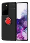 Mey İthalat®  Samsung Galaxy S21 Ultra Kılıf Range Yüzüklü Silikon - Siyah-Kırmızı