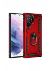 Mey İthalat®  Samsung Galaxy S21 Ultra Kılıf Sofya Yüzüklü Silikon Kapak - Kırmızı