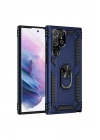 Mey İthalat®  Samsung Galaxy S21 Ultra Kılıf Sofya Yüzüklü Silikon Kapak - Lacivert