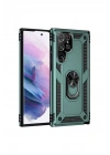 Mey İthalat®  Samsung Galaxy S21 Ultra Kılıf Sofya Yüzüklü Silikon Kapak - Yeşil
