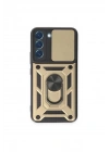 Mey İthalat®  Samsung Galaxy S23 FE Kılıf Pars Lens Yüzüklü Silikon - Gold