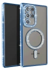 Mey İthalat®  Samsung Galaxy S23 Ultra Joke Simli Magneticsafe Kılıf - Mavi