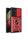Mey İthalat®  Samsung Galaxy S23 Ultra Kılıf Pars Lens Yüzüklü Silikon - Kırmızı