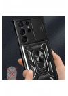 Mey İthalat®  Samsung Galaxy S23 Ultra Kılıf Pars Lens Yüzüklü Silikon - Kırmızı