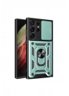Mey İthalat®  Samsung Galaxy S23 Ultra Kılıf Pars Lens Yüzüklü Silikon - Yeşil