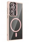 Mey İthalat®  Samsung Galaxy S23 Ultra Remim Lensli Magsafe Standlı Kapak - Pembe