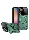 Mey İthalat®  Samsung Galaxy S24 FE Kılıf Joy Lens Standlı Kapak - Koyu Yeşil