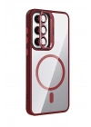 Mey İthalat®  Samsung Galaxy S24 FE Remim Lensli Magsafe Standlı Kapak - Bordo