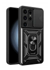 Mey İthalat®  Samsung Galaxy S24 Ultra Kılıf Pars Lens Yüzüklü Silikon - Siyah