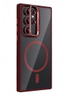 Mey İthalat®  Samsung Galaxy S24 Ultra Remim Lensli Magsafe Standlı Kapak - Bordo